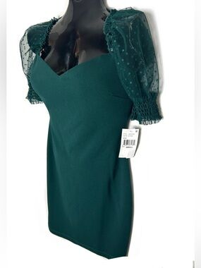 Xtraordinary Deep Green Puff-Sleeve Mini Dress